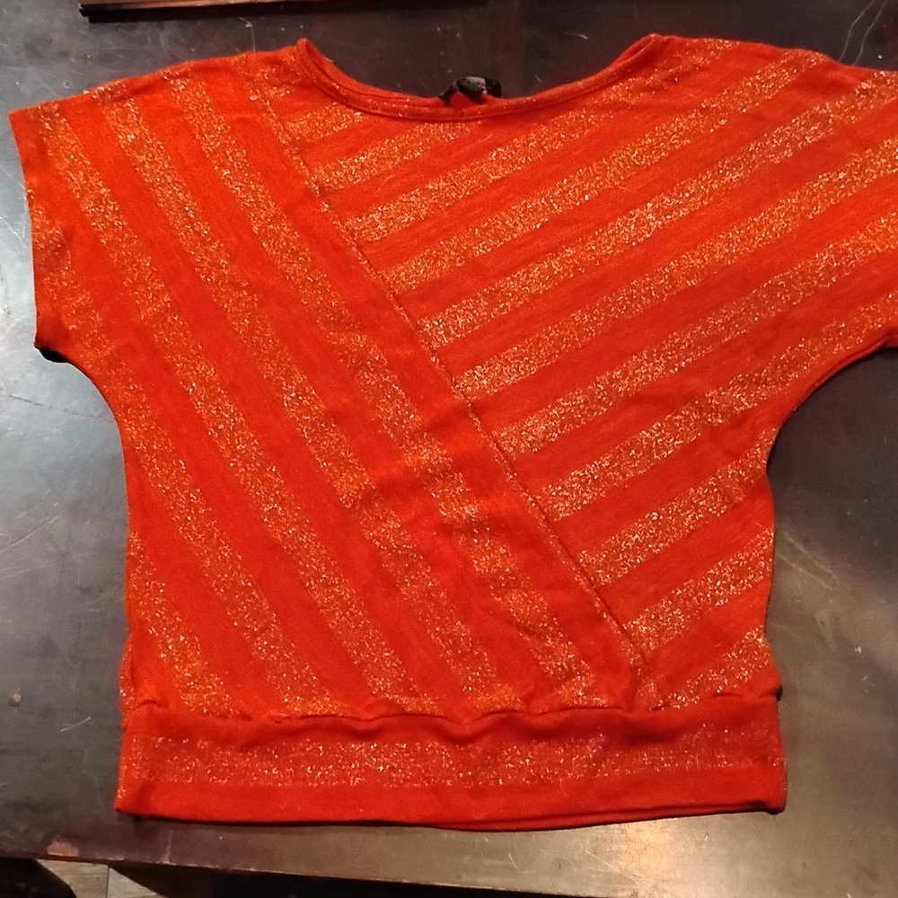 Iz Byer Shimmering Orange Knit Top